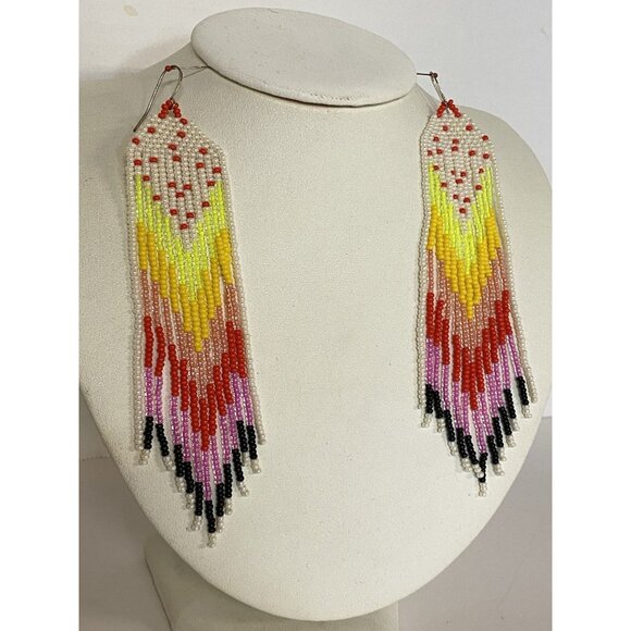 Modern Powwow Native American Style Boho Seed Bead Earrings Handmade - Picture 5 of 5